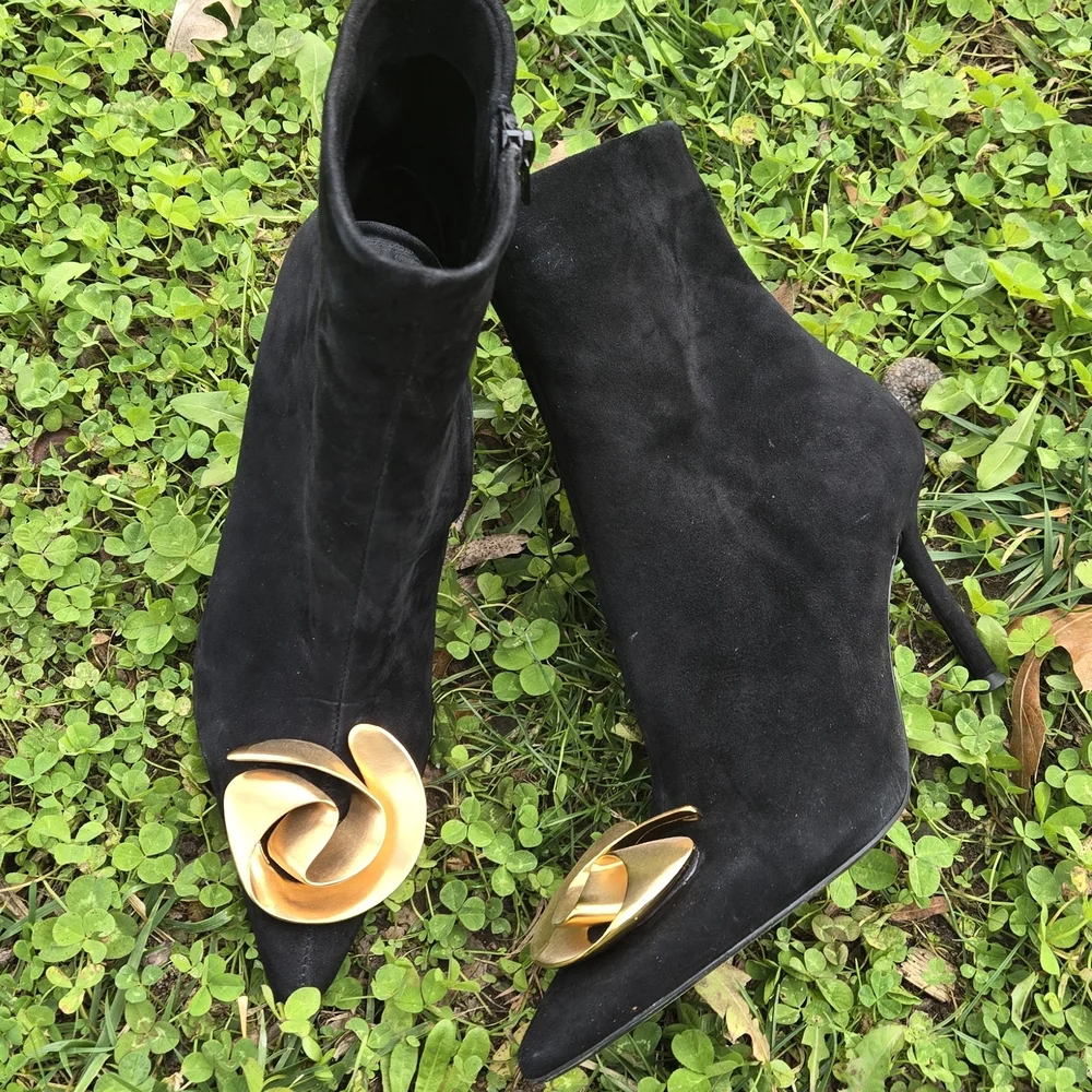 Zara Black Heeled Boots with Gold Detail - Picture 1 of 5